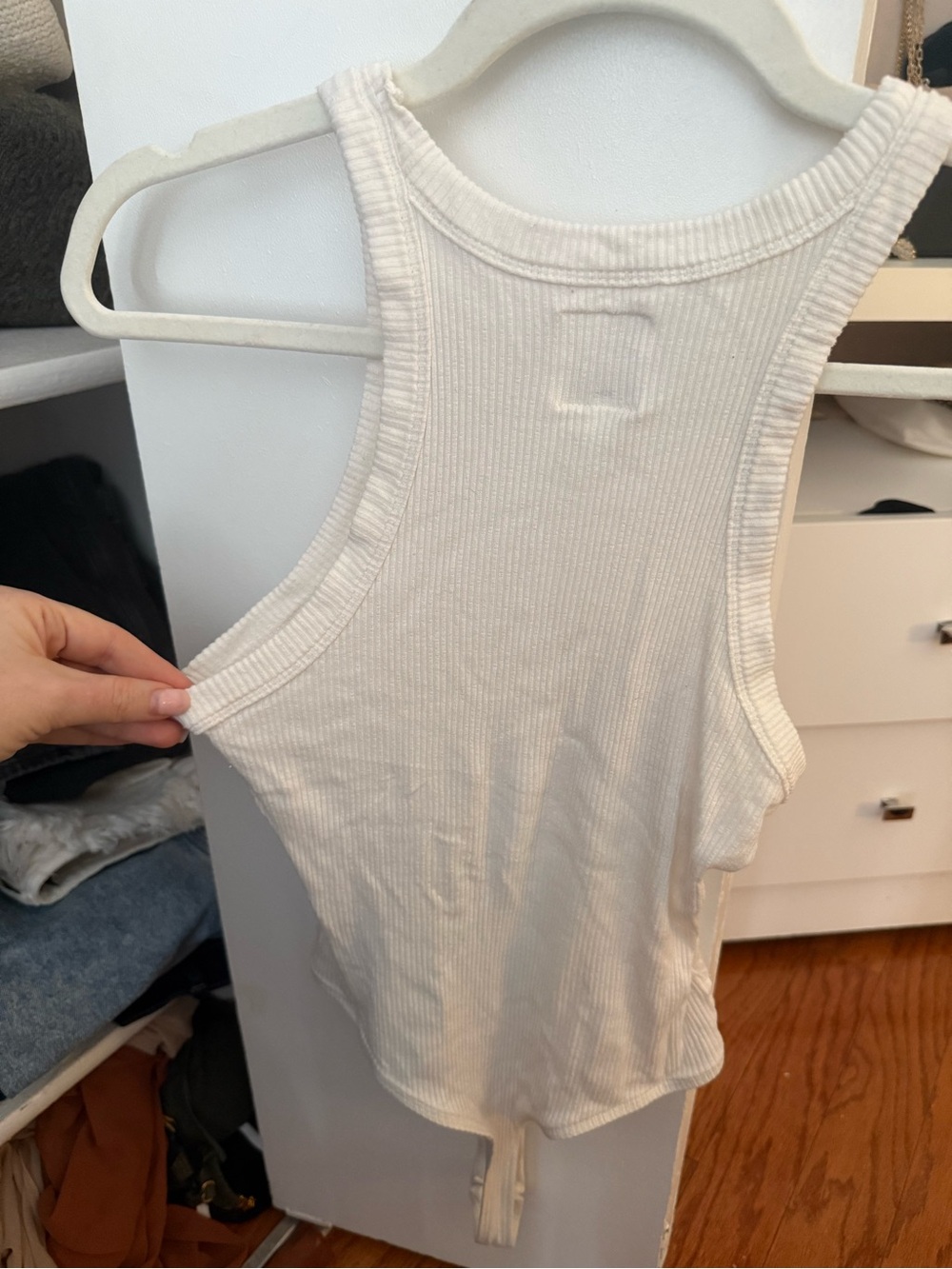 Wesley White Ribbed Racerback Bodysuit